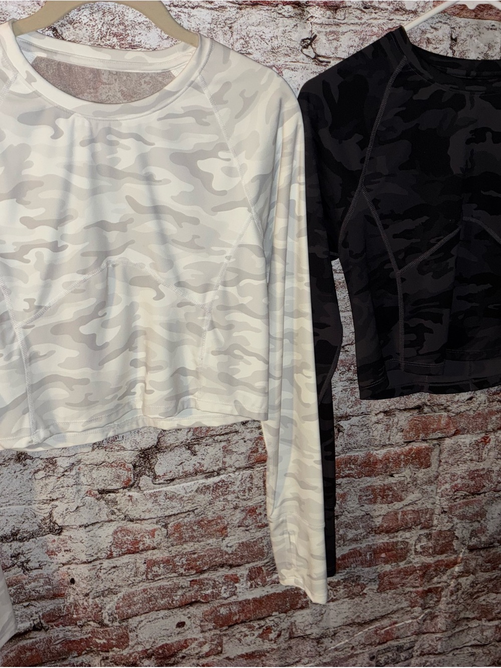 2 Amazon Long Sleeve Cropped Camo Tee - White & Black
